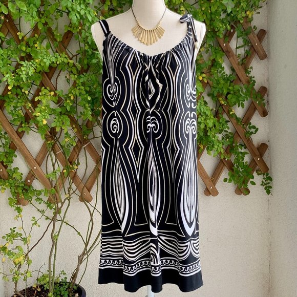 White House Black Market Geometric Sleeveless Black White Tan Shift Dres… - Picture 1 of 10